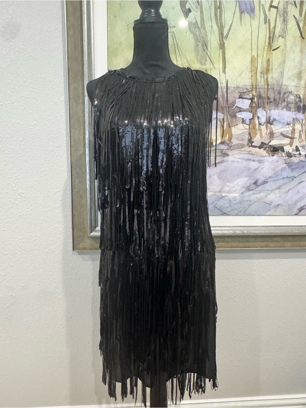 Black Sequin Fringe Mini Dress - Evening Party Style